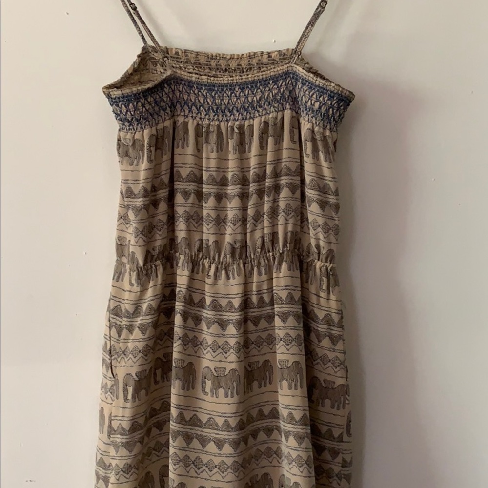 Beige And Blue Patterned Spaghetti String Dress - image 6